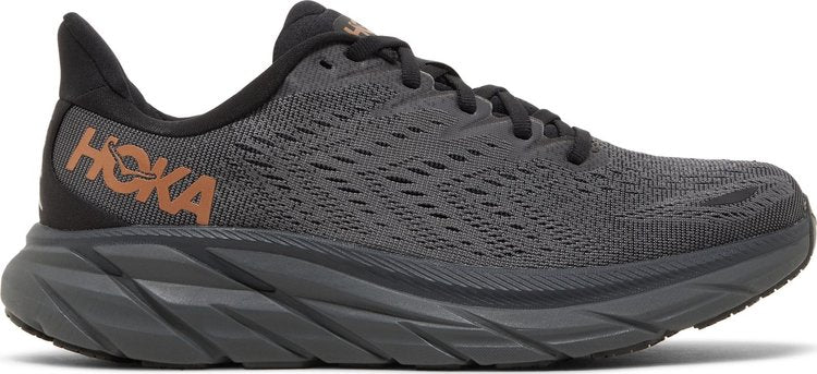 נעלי סניקרס Wmns Clifton 8 'Anthracite Copper' של המותג הוקה בצבע שָׁחוֹר עשויות רֶשֶׁת