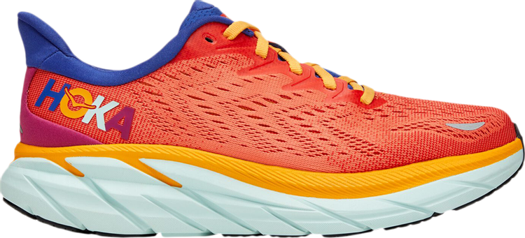 נעלי סניקרס Wmns Clifton 8 'Fiesta Bluing' של המותג הוקה בצבע כתום עשויות רֶשֶׁת