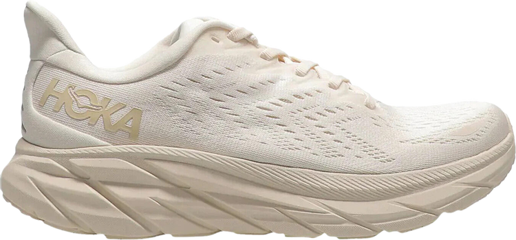 נעלי סניקרס Wmns Clifton 8 Wide 'Eggnog Shifting Sand' של המותג הוקה בצבע קרם עשויות רֶשֶׁת
