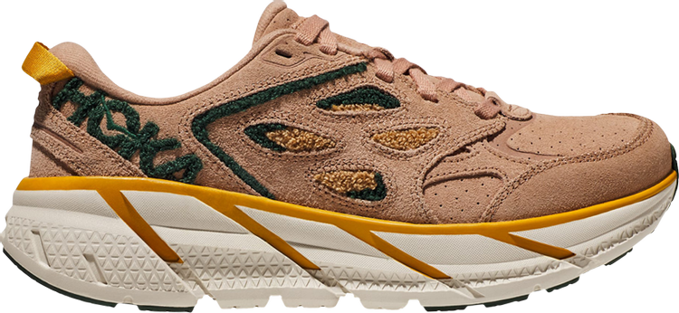 נעלי סניקרס Clifton L Embroidery 'Sirocco Mountain View' של המותג הוקה בצבע חום עשויות עור (זמש)