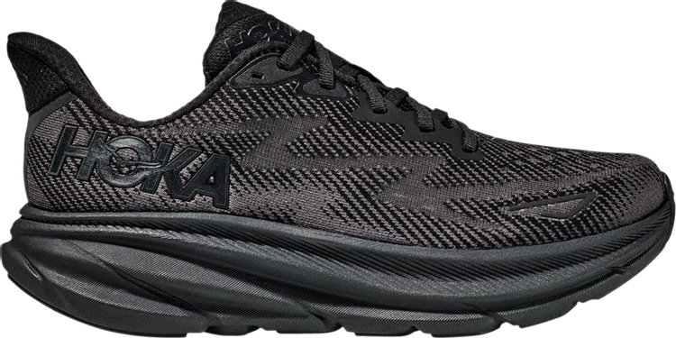 נעלי סניקרס Wmns Clifton 9 'Triple Black' של המותג הוקה בצבע שָׁחוֹר עשויות סריג - בד ארוג