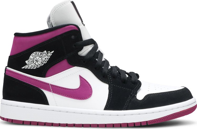 נעלי סניקרס Wmns Air Jordan 1 Mid 'Cactus Flower' של המותג נייקי בצבע שָׁחוֹר עשויות עוֹר