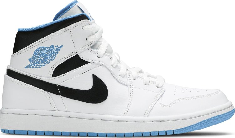 נעלי סניקרס Air Jordan 1 Mid 'Laser Blue' של המותג נייקי בצבע לבן עשויות עוֹר