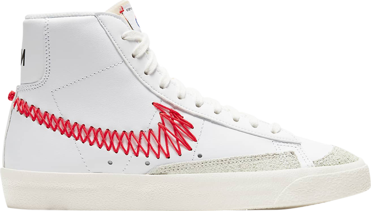 נעלי סניקרס Blazer Mid '77 GS 'Double Zig Zag-Stitched Swoosh' של המותג נייקי בצבע לבן עשויות עוֹר
