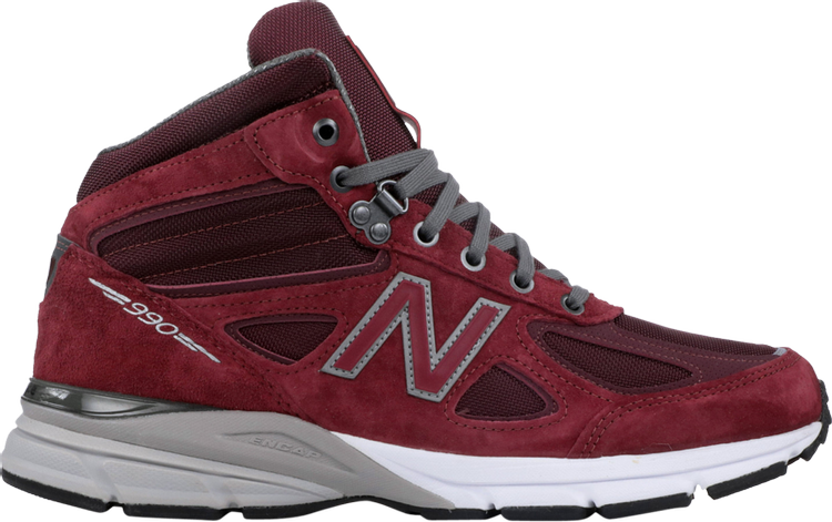 נעלי סניקרס 990v4 Mid Made in USA 'Burgundy' של המותג ניו באלאנס בצבע אָדוֹם עשויות