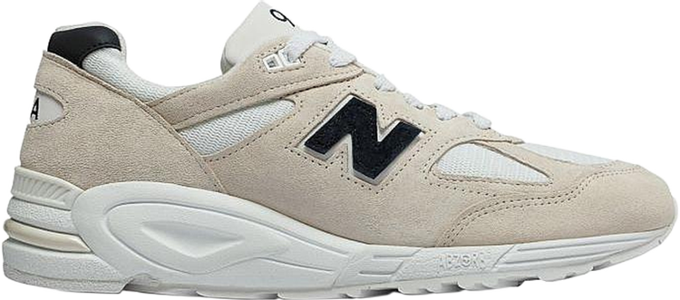 נעלי סניקרס 990v2 Made in USA 'Beige Black' של המותג ניו באלאנס בצבע לבן עשויות עור (זמש)