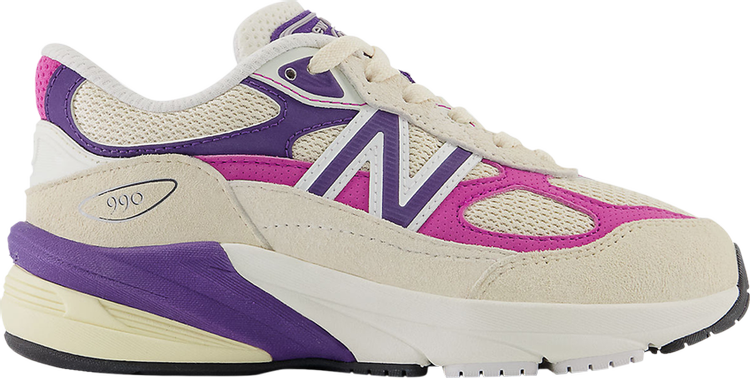 נעלי סניקרס Teddy Santis x 990v6 Little Kid Wide 'Macadamia Nut Magenta' של המותג ניו באלאנס בצבע קרם עשויות עור (זמש)