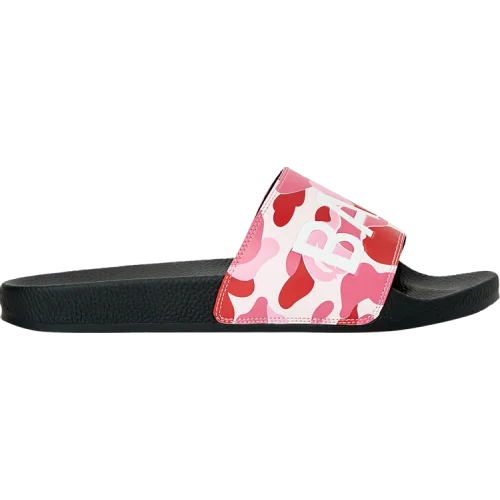 נעלי סניקרס ABC Slide בצבע וָרוֹד מדגם ABC Camo Slide 'Pink Text' מבית היוצר של חברת הענק BAPE