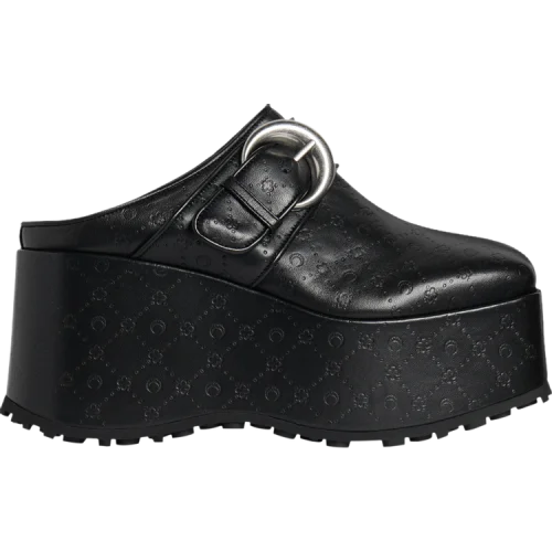 נעלי סניקרס Marine Serre Clogs בצבע שָׁחוֹר מדגם Marine Serre Wmns Moonogram Leather Clogs 'Black Embossed' מבית היוצר של חברת הענק מרין סר