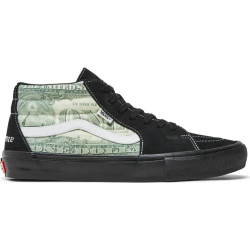 נעלי סניקרס גרוסו בצבע שָׁחוֹר מדגם Supreme x Skate Grosso Mid 'Dollar Bill - Black' מבית היוצר של חברת הענק ואנס