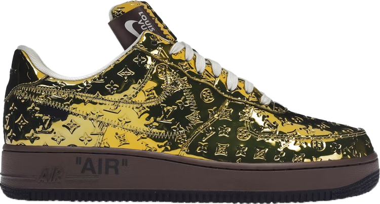 נעלי סניקרס Louis Vuitton x Air Force 1 Low 'Metallic Gold' של המותג נייקי בצבע זהב עשויות עוֹר