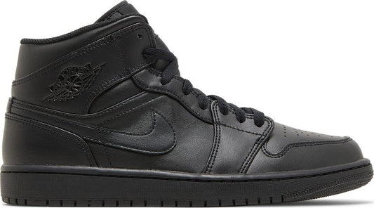 נעלי סניקרס Air Jordan 1 Mid 'Triple Black' 2022 של המותג נייקי בצבע שָׁחוֹר עשויות עוֹר