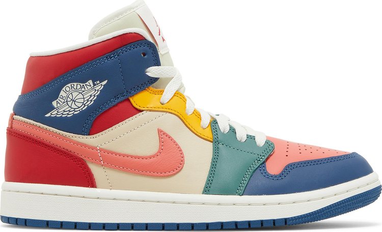 נעלי סניקרס Wmns Air Jordan 1 Mid SE 'Multi-Color' של המותג נייקי בצבע צבעוני עשויות עוֹר