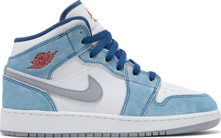 נעלי סניקרס Air Jordan 1 Mid SE GS 'French Blue' של המותג נייקי בצבע כְּחוֹל עשויות עוֹר