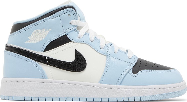 נעלי סניקרס Air Jordan 1 Mid GS 'Ice Blue' של המותג נייקי בצבע כְּחוֹל עשויות עוֹר