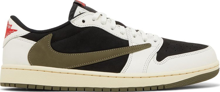 נעלי סניקרס Travis Scott x Wmns Air Jordan 1 Retro Low OG 'Olive' של המותג נייקי בצבע ירוק עשויות עור (זמש)
