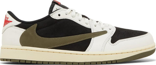 נעלי סניקרס Travis Scott x Wmns Air Jordan 1 Retro Low OG 'Olive' של המותג נייקי בצבע ירוק עשויות עור (זמש)