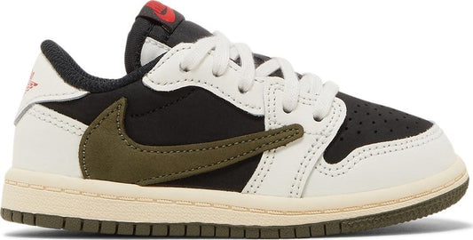 נעלי סניקרס Travis Scott x Air Jordan 1 Low OG TD 'Olive' של המותג נייקי בצבע ירוק עשויות עור (זמש)