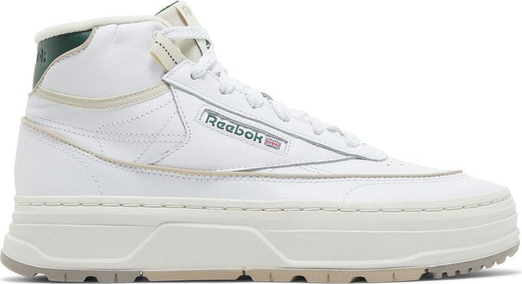 נעלי סניקרס Wmns Club C Geo Mid 'White Dark Green' של המותג ריבוק בצבע לבן עשויות עוֹר