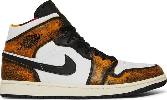 נעלי סניקרס Air Jordan 1 Mid SE 'Wear-Away - Taxi' של המותג נייקי בצבע שָׁחוֹר עשויות עוֹר