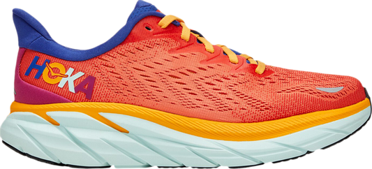 נעלי סניקרס Wmns Clifton 8 'Fiesta Bluing' של המותג הוקה בצבע כתום עשויות רֶשֶׁת