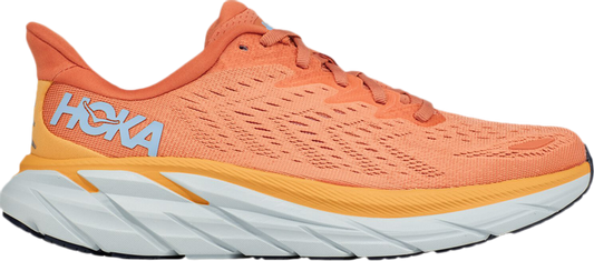 נעלי סניקרס Wmns Clifton 8 'Sun Baked' של המותג הוקה בצבע כתום עשויות רֶשֶׁת