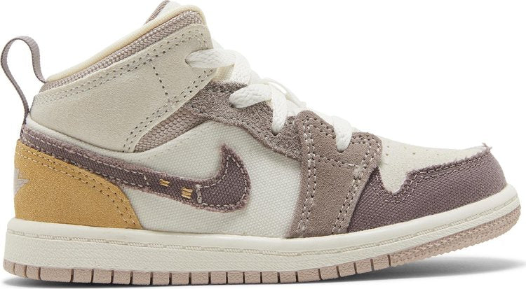 נעלי סניקרס Air Jordan 1 Mid SE Craft TD 'Inside Out - Taupe Haze' של המותג נייקי בצבע חום עשויות עור (זמש)