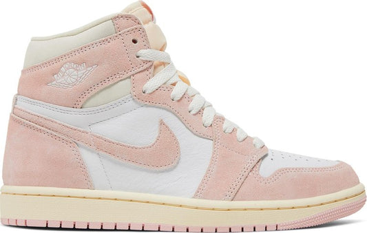 נעלי סניקרס Wmns Air Jordan 1 Retro High OG 'Washed Pink' של המותג נייקי בצבע וָרוֹד עשויות עור (זמש)