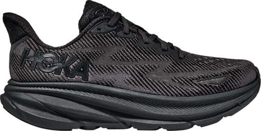 נעלי סניקרס Wmns Clifton 9 'Triple Black' של המותג הוקה בצבע שָׁחוֹר עשויות סריג - בד ארוג