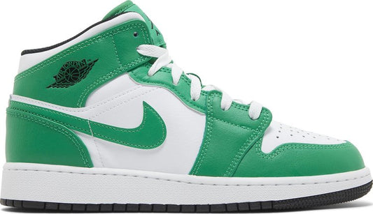נעלי סניקרס Air Jordan 1 Mid GS 'Lucky Green' של המותג נייקי בצבע ירוק עשויות עוֹר