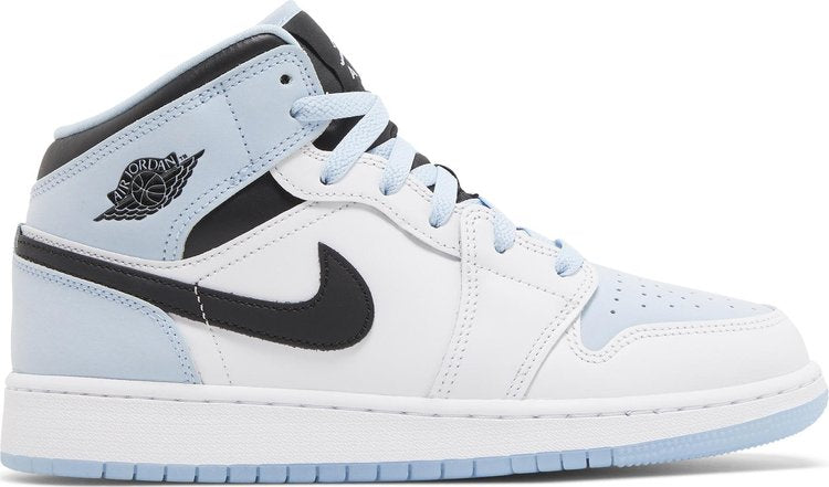 נעלי סניקרס Air Jordan 1 Mid SE GS 'White Ice Blue' של המותג נייקי בצבע כְּחוֹל עשויות עוֹר