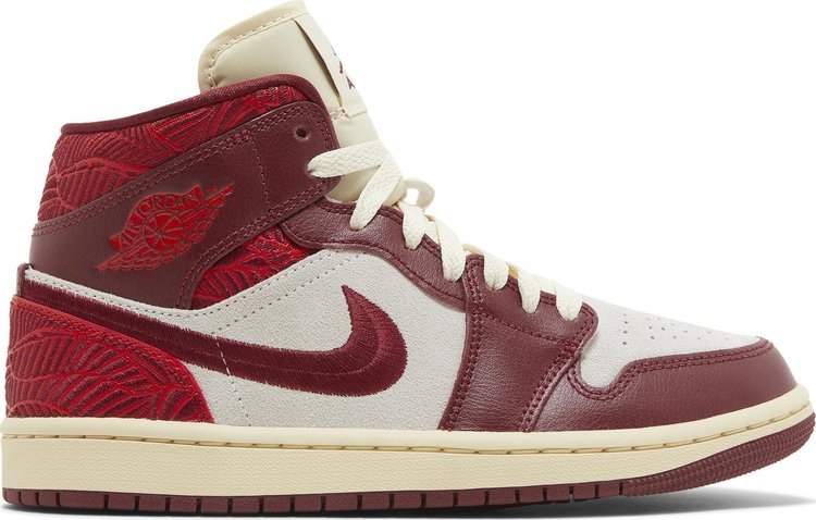 נעלי סניקרס Wmns Air Jordan 1 Mid SE 'Lift Up' של המותג נייקי בצבע אָדוֹם עשויות עוֹר