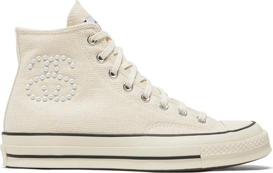 נעלי סניקרס Stussy x Chuck 70 High 'Fossil' של המותג קונברס אולסטאר בצבע שָׁזוּף עשויות טֶקסטִיל