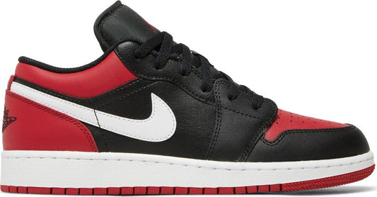 נעלי סניקרס Air Jordan 1 Low GS 'Alternate Bred Toe' של המותג נייקי בצבע שָׁחוֹר עשויות עוֹר