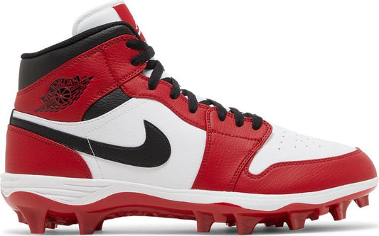 נעלי סניקרס Jordan 1 Mid TD Cleat 'Chicago' 2023 של המותג נייקי בצבע אָדוֹם עשויות עוֹר