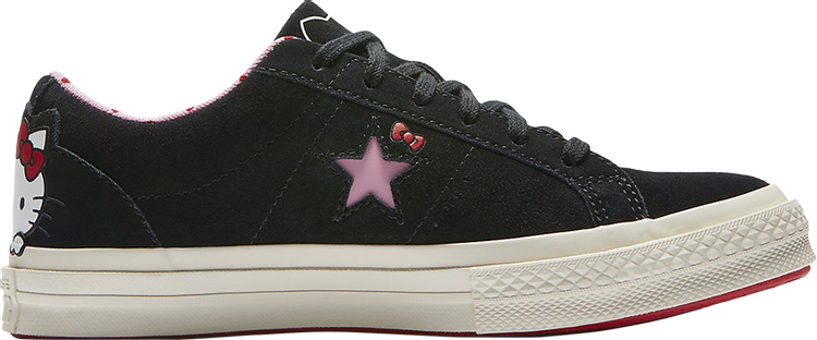 נעלי סניקרס Hello Kitty x One Star Suede Low 'Black' של המותג קונברס אולסטאר בצבע שָׁחוֹר עשויות עור (זמש)