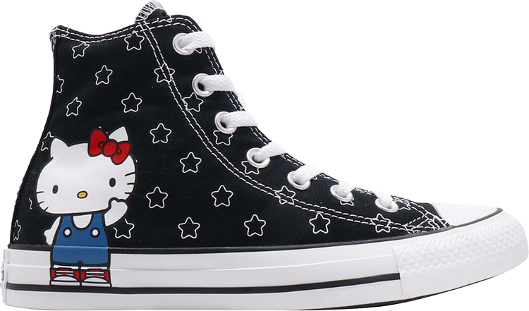 נעלי סניקרס Hello Kitty x Chuck Taylor All Star High 'Black' של המותג קונברס אולסטאר בצבע שָׁחוֹר עשויות 