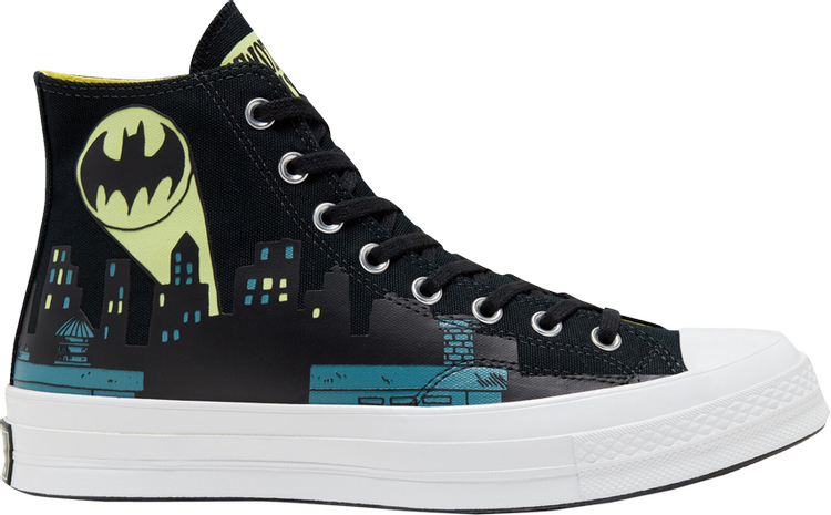 נעלי סניקרס DC Comics x Chinatown Market x Chuck 70 High 'Gotham City - Glow In The Dark' של המותג קונברס אולסטאר בצבע שָׁחוֹר עשויות 