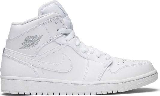 נעלי סניקרס Air Jordan 1 Retro Mid 'White Pure Platinum' של המותג נייקי בצבע לבן עשויות עוֹר