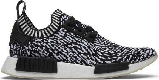 נעלי סניקרס NMD_R1 Primeknit 'Zebra' של המותג אדידס בצבע שָׁחוֹר עשויות ניילון פוליאסטר Primeknit