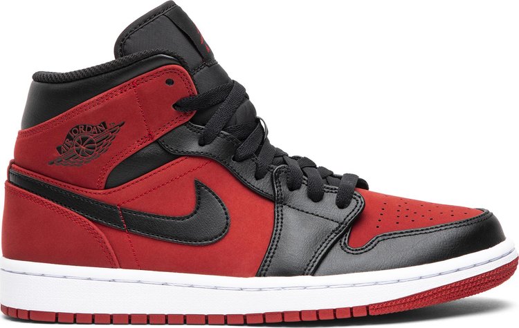 נעלי סניקרס Air Jordan 1 Mid 'Reverse Banned' של המותג נייקי בצבע אָדוֹם עשויות עוֹר