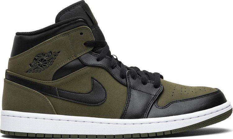 נעלי סניקרס Air Jordan 1 Mid 'Olive Canvas' של המותג נייקי בצבע ירוק עשויות עוֹר