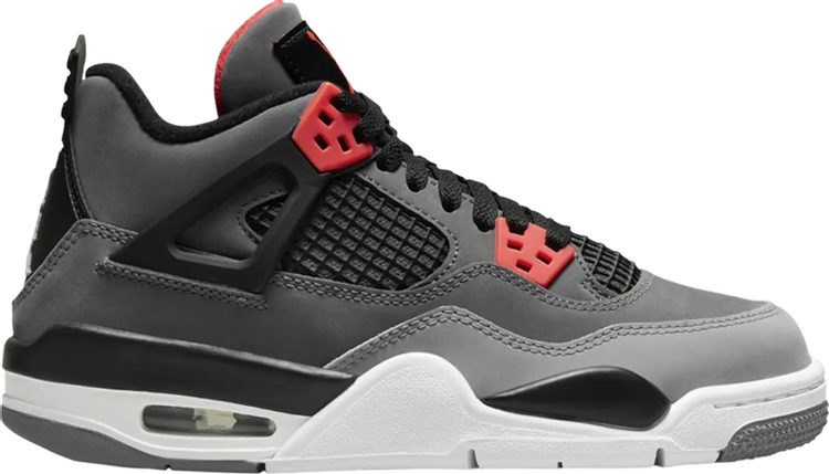 נעלי סניקרס Air Jordan 4 Retro GS 'Infrared' של המותג נייקי בצבע אפור עשויות עור (נובוק)