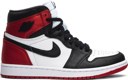 נעלי סניקרס Wmns Air Jordan 1 Retro High 'Satin Black Toe' של המותג נייקי בצבע אָדוֹם עשויות עוֹר