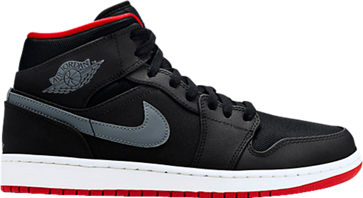 נעלי סניקרס Air Jordan 1 Mid 'Cool Grey Gym Red' של המותג נייקי בצבע שָׁחוֹר עשויות עוֹר