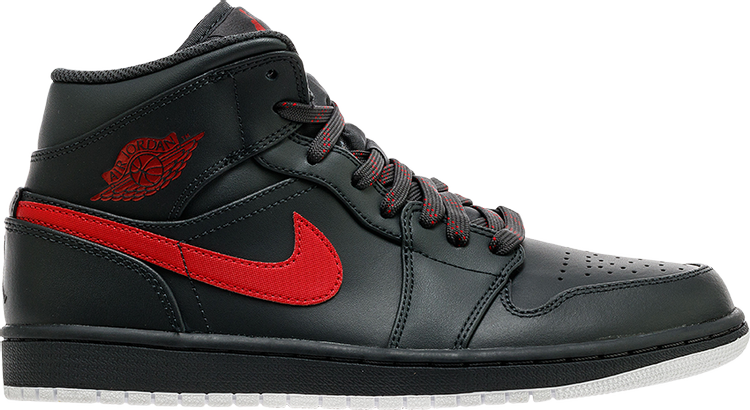 נעלי סניקרס Air Jordan 1 Retro Mid 'Anthracite' של המותג נייקי בצבע שָׁחוֹר עשויות עוֹר