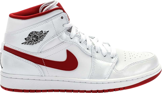 נעלי סניקרס Air Jordan 1 Mid 'White Gym Red' של המותג נייקי בצבע לבן עשויות עוֹר