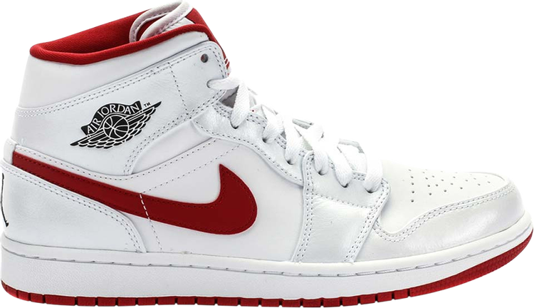 נעלי סניקרס Air Jordan 1 Mid 'White Gym Red' של המותג נייקי בצבע לבן עשויות עוֹר