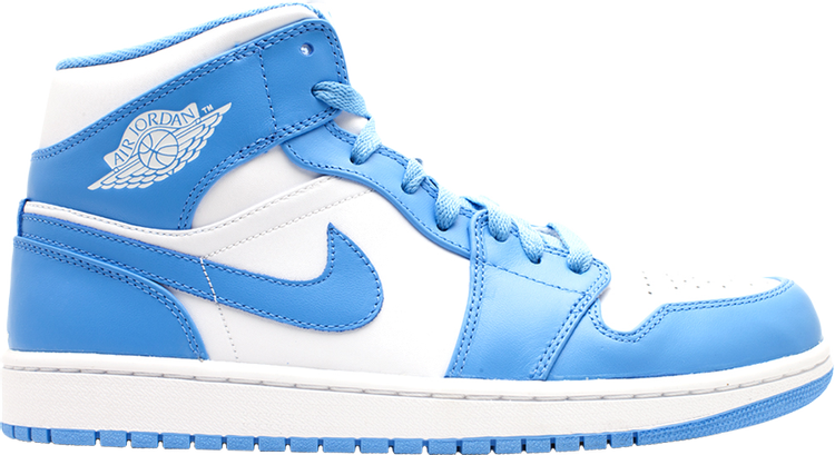 נעלי סניקרס Air Jordan 1 Mid 'UNC' של המותג נייקי בצבע לבן עשויות עוֹר