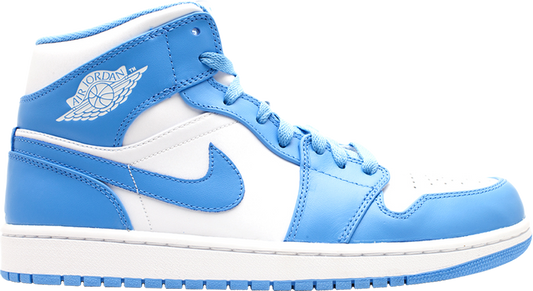 נעלי סניקרס Air Jordan 1 Mid 'UNC' של המותג נייקי בצבע לבן עשויות עוֹר